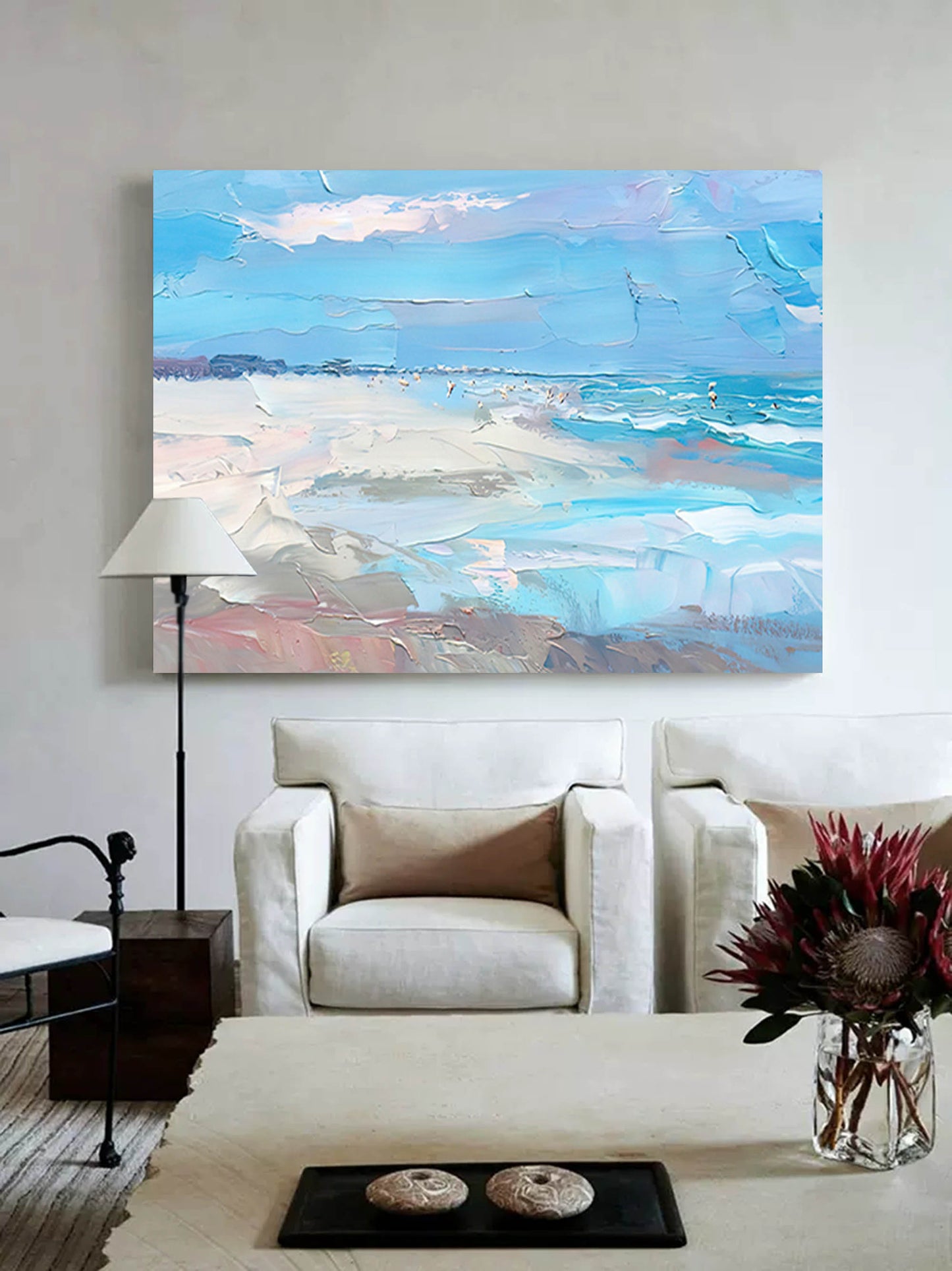 Serene Beach Ocean Oil Painting - Coastal Landscape Wall Art for Tranquil Spaces