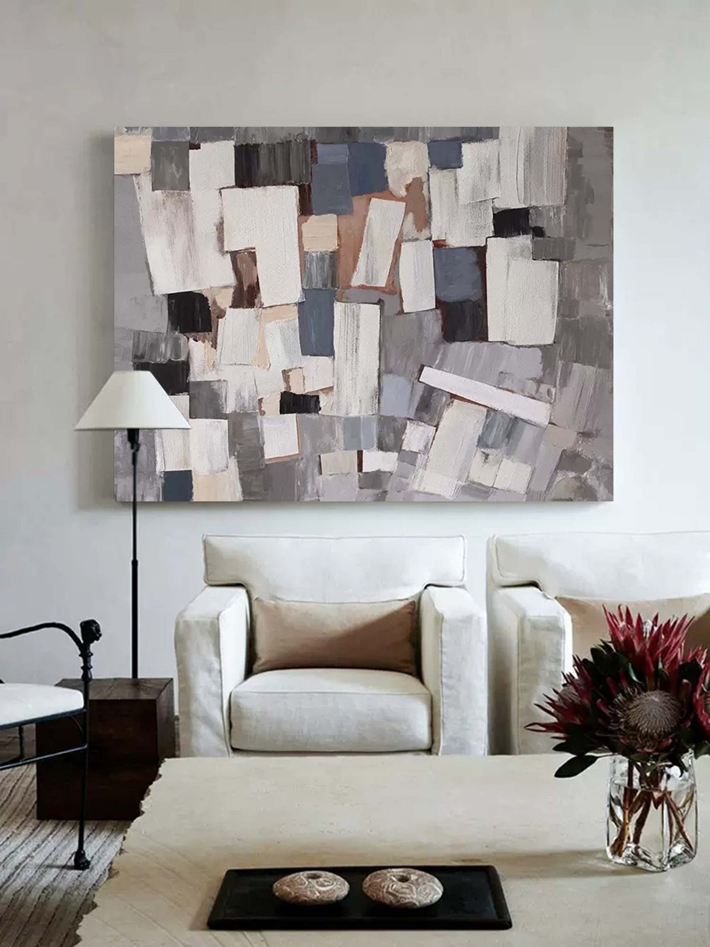 Contemporary Minimalist Geometric Oil Painting for Modern Home Decor