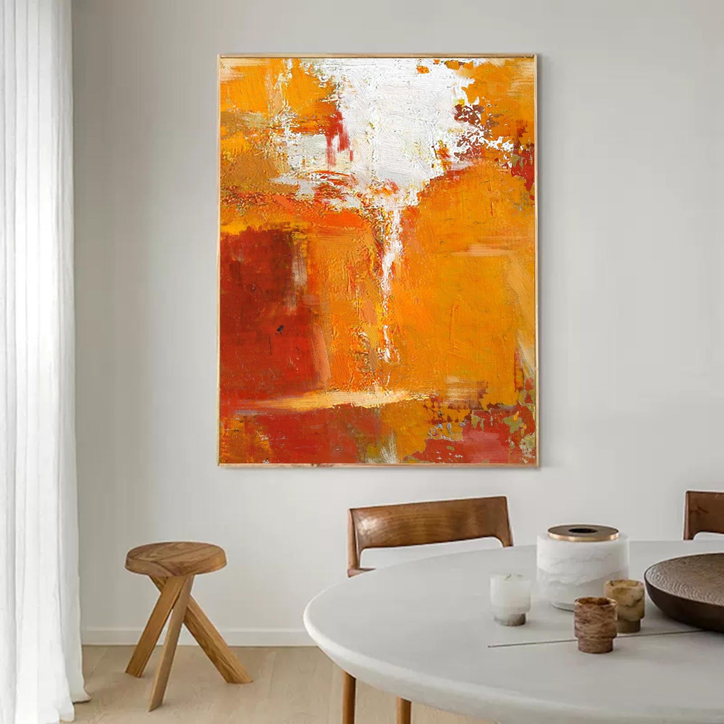 Vibrant Abstract Oil Painting in Warm Hues for Modern Home Decor