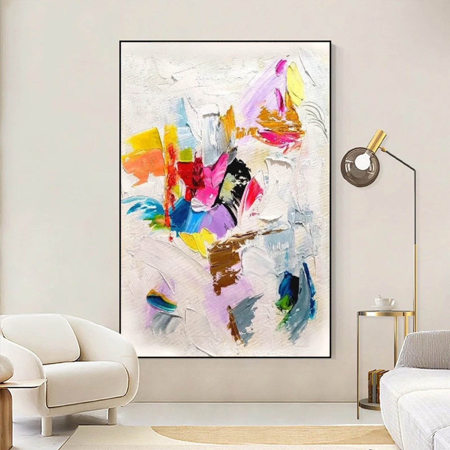 Vibrant Abstract Oil Painting with Bold Colors for Modern Home Decor