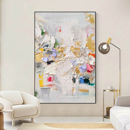 Vibrant Abstract Oil Painting with Gold Accents for Modern Decor