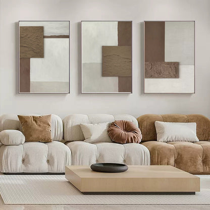 Neutral Abstract Oil Painting Triptych ‚Äì Modern Wall Art for Elegant Home Decor