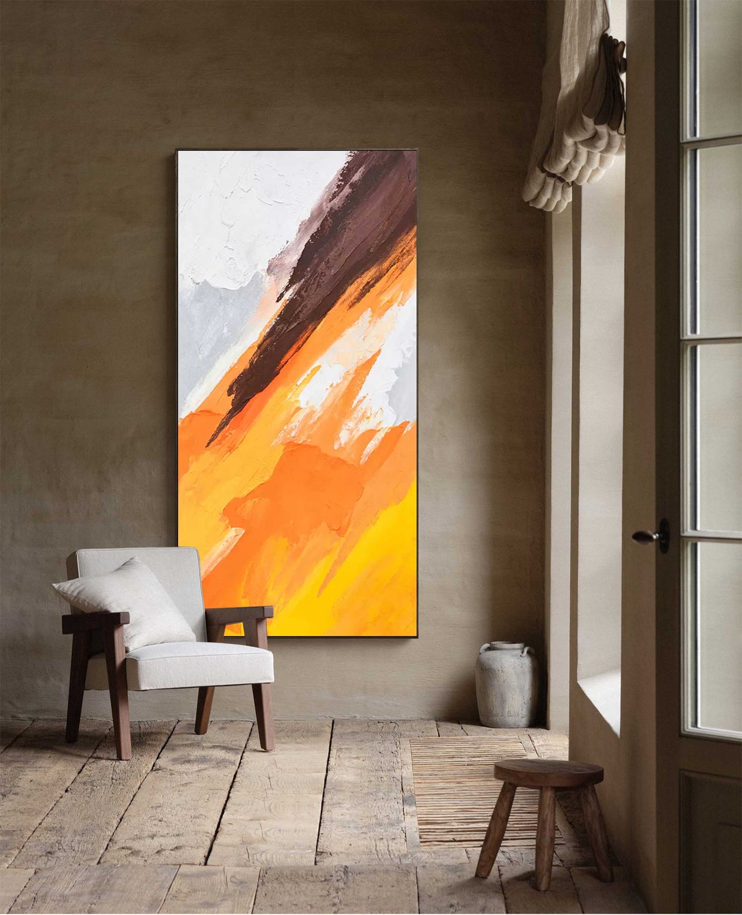 Vibrant Abstract Oil Painting with Bold Colors and Dynamic Brushstrokes for Modern Decor