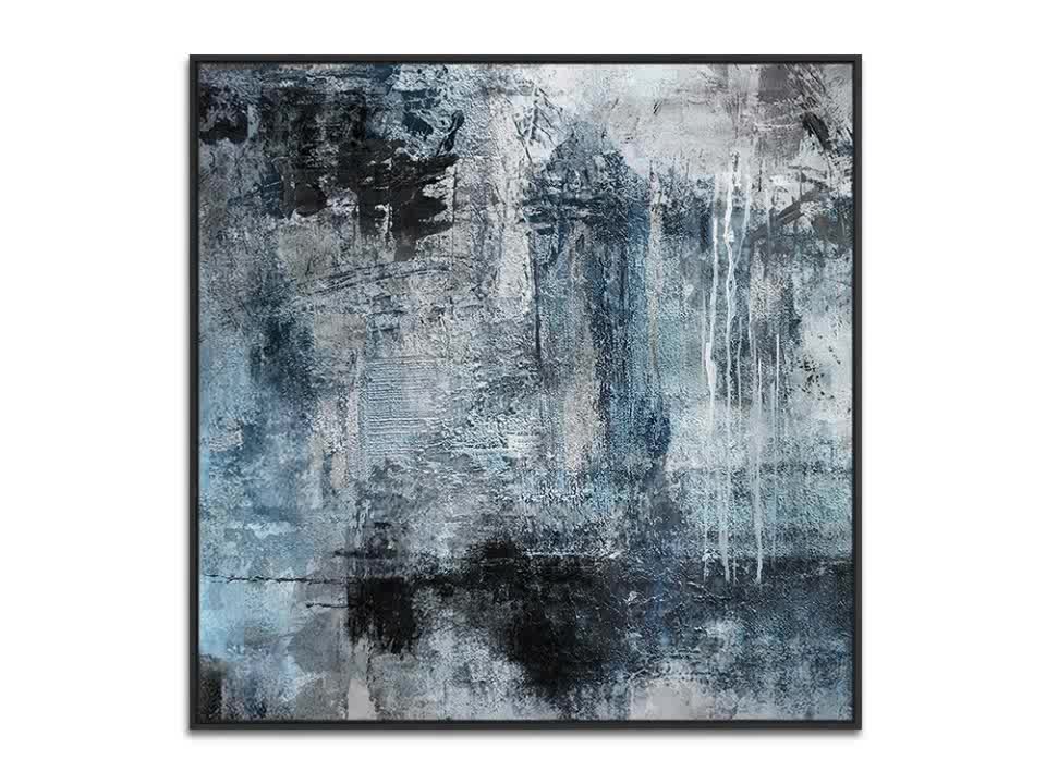 Abstract Blue and Gray Oil Painting for Modern Home Decor