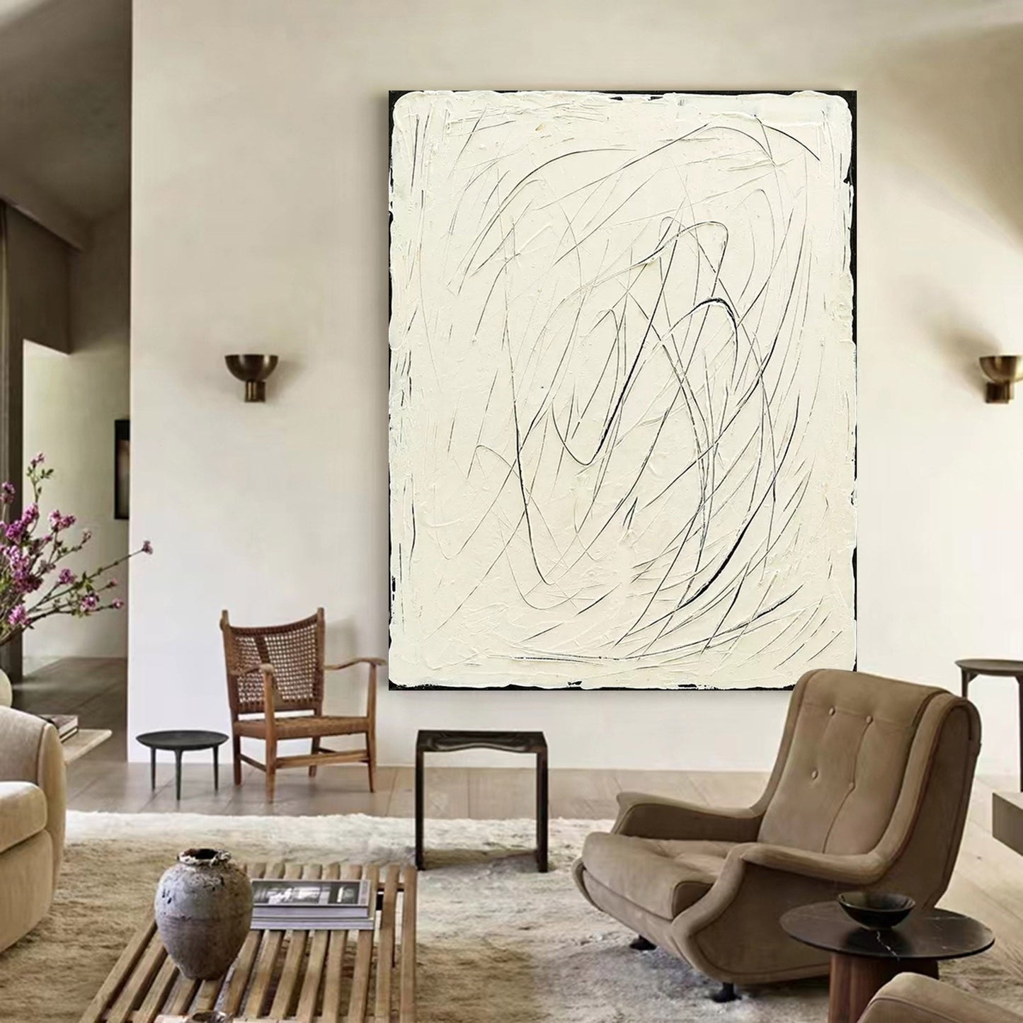 Abstract Minimalist Line Art Oil Painting for Modern Home Decor