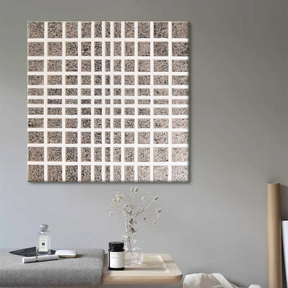 Abstract Black and White Grid Oil Painting for Modern Home Decor