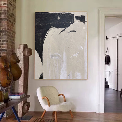 Contemporary Minimalist Black and White Abstract Oil Painting