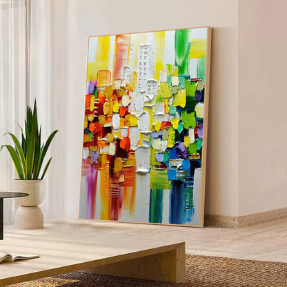 Vibrant Abstract Oil Painting with Bold Colors and Texture for Artistic Home D√©cor