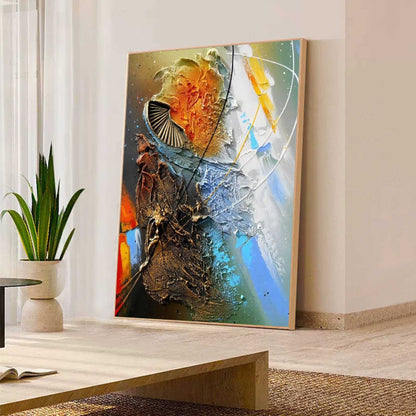 Vibrant Abstract Oil Painting with Textured Colors for Modern Home Decor