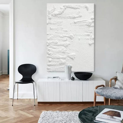 Abstract White Textured Oil Painting for Modern Home Decor