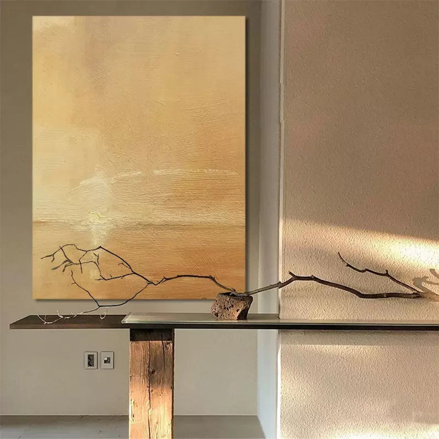 Serene Minimalist Landscape Oil Painting for Modern Home Decor