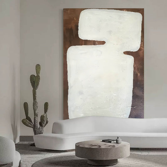 Minimalist White Abstract Oil Painting for Serene Modern Decor