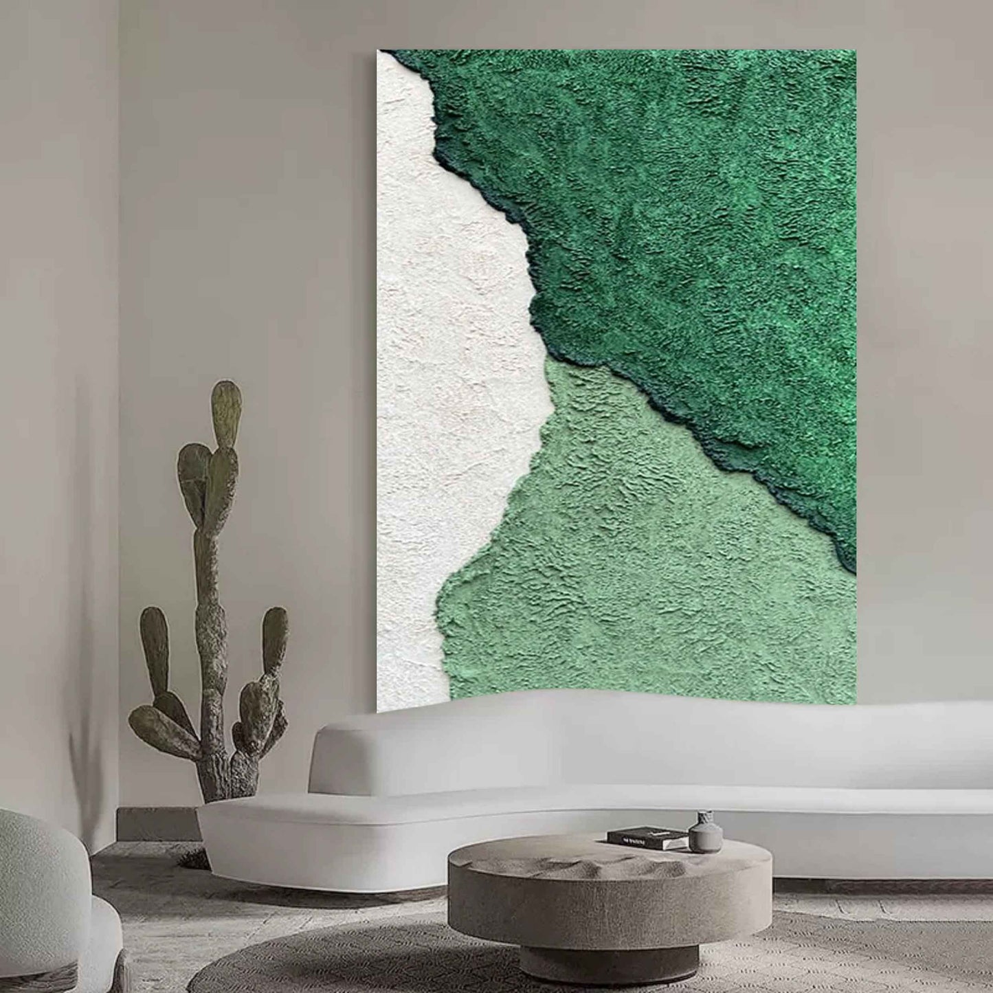 Textured Green Abstract Oil Painting for Modern Home Decor