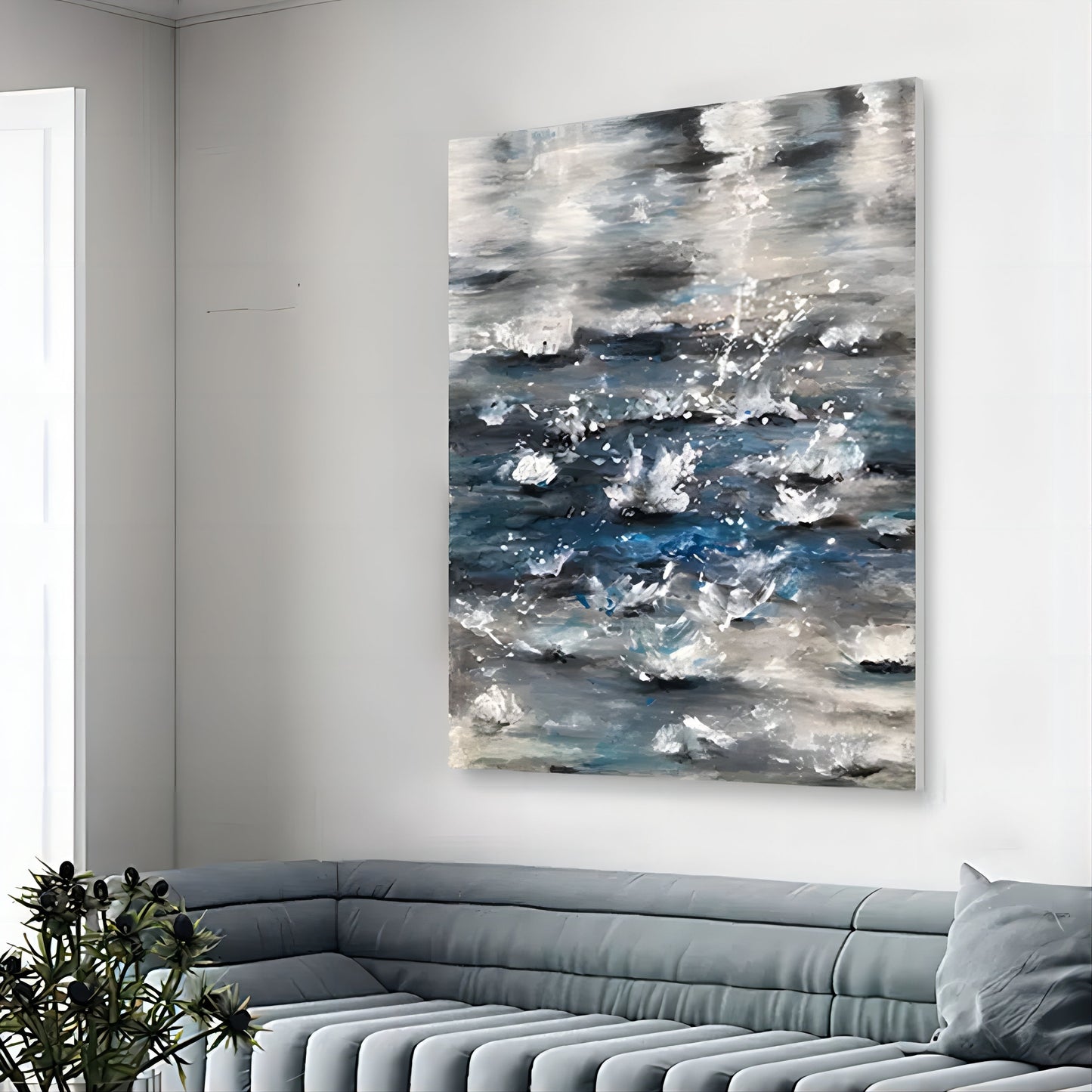 Abstract Water Reflection Oil Painting for Modern Home Decor