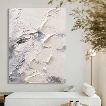 Textured White Abstract Oil Painting for Modern Home Decor