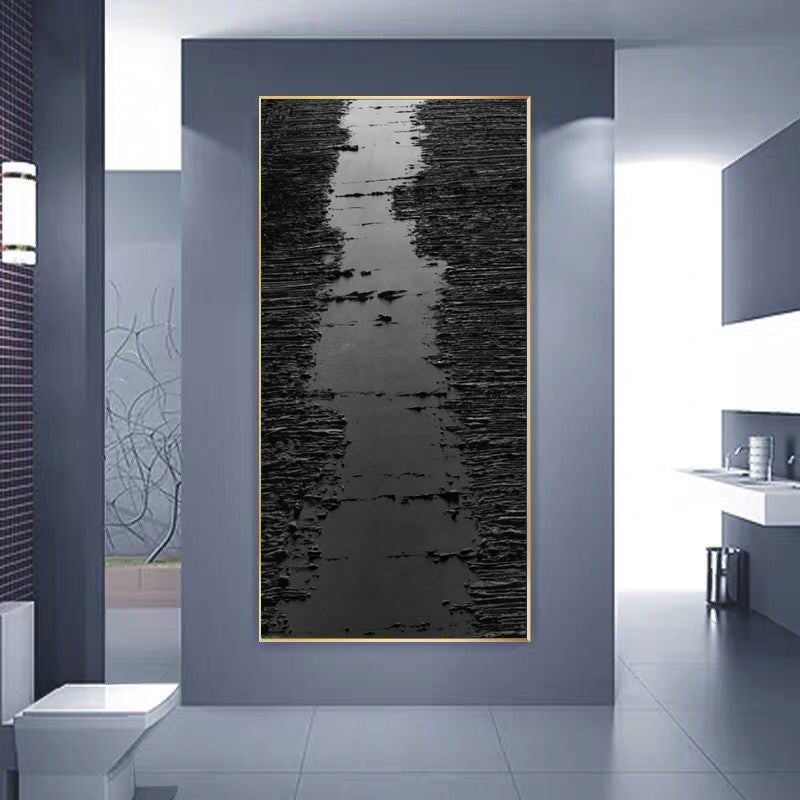 Abstract Black and White Textured Oil Painting for Modern Home Decor