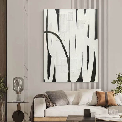 Modern Monochrome Abstract Oil Painting for Elegant Home Decor