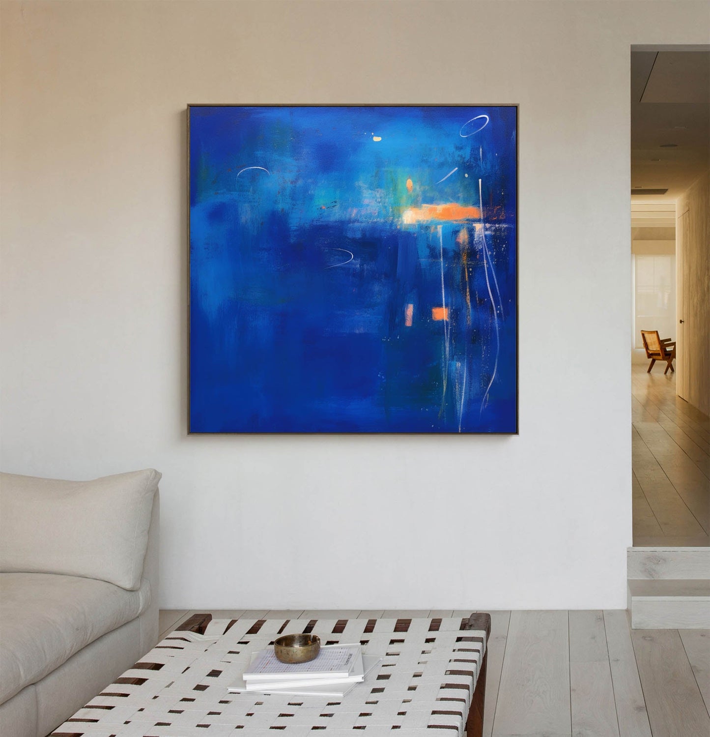 Vibrant Blue Abstract Oil Painting for Modern Home Decor and Art Enthusiasts