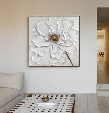Elegant Minimalist White Flower Oil Painting for Modern Home Decor