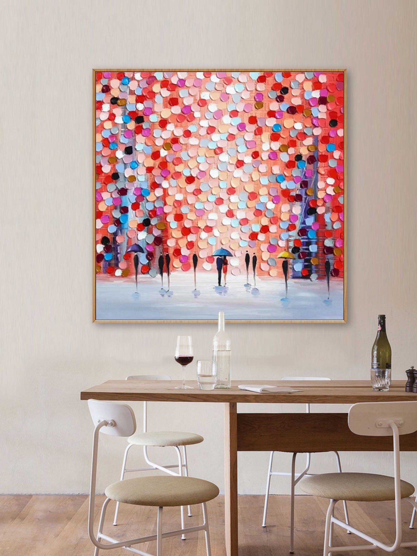 Vibrant Cityscape with Umbrellas ‚Äì Colorful Oil Painting for Modern Decor