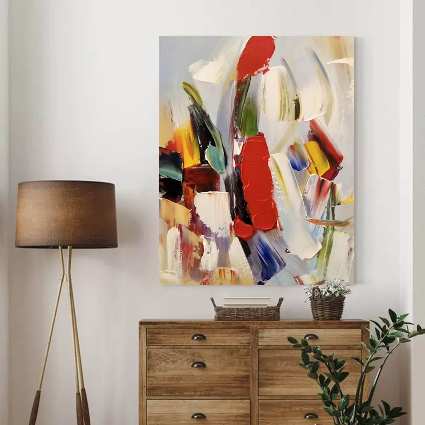 Vibrant Abstract Oil Painting with Bold Colors for Modern Decor