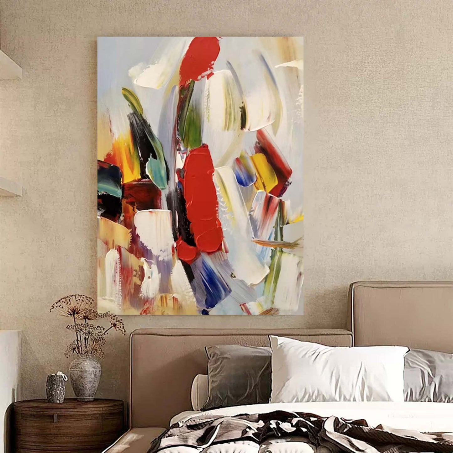 Vibrant Abstract Oil Painting with Bold Colors for Modern Decor