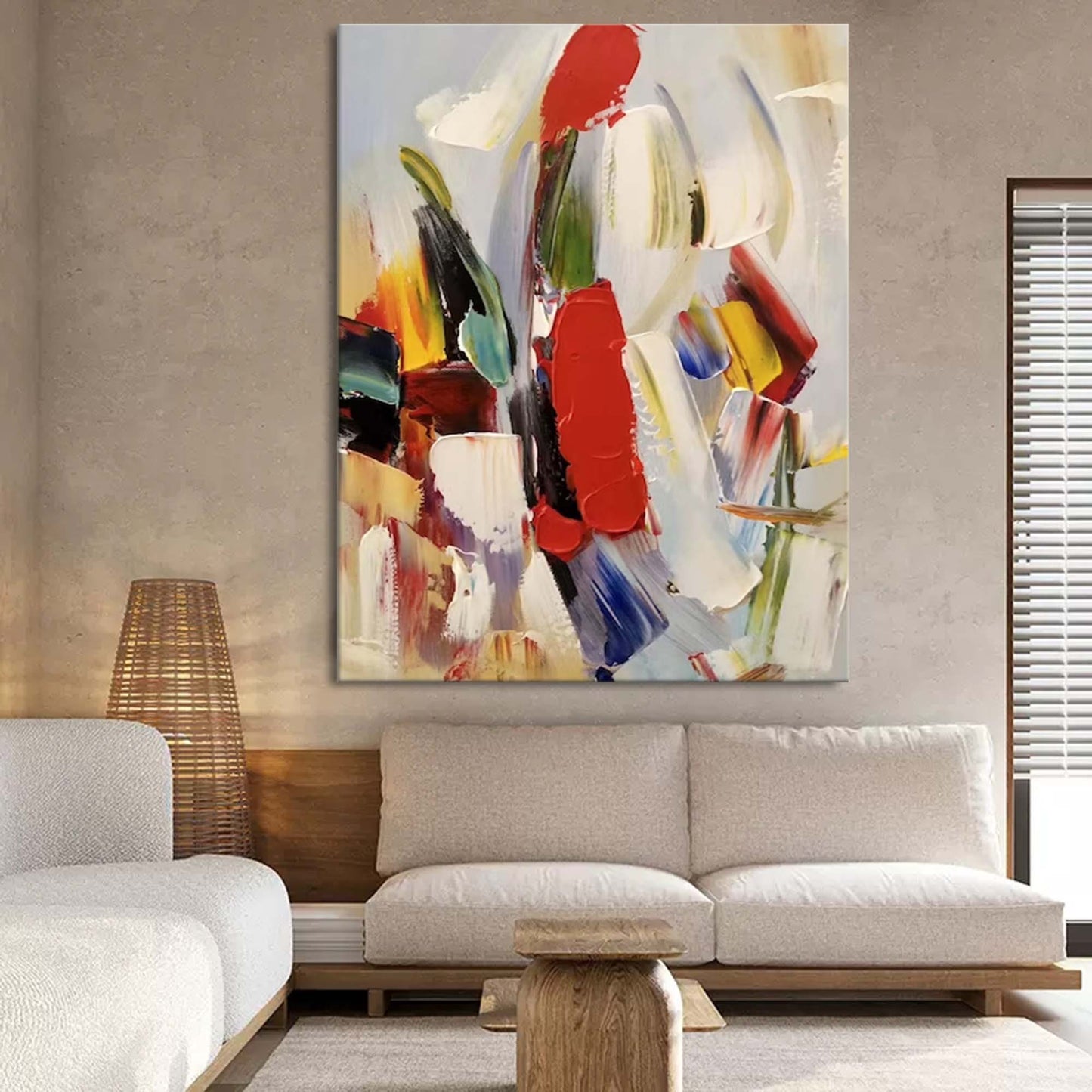 Vibrant Abstract Oil Painting with Bold Colors for Modern Decor