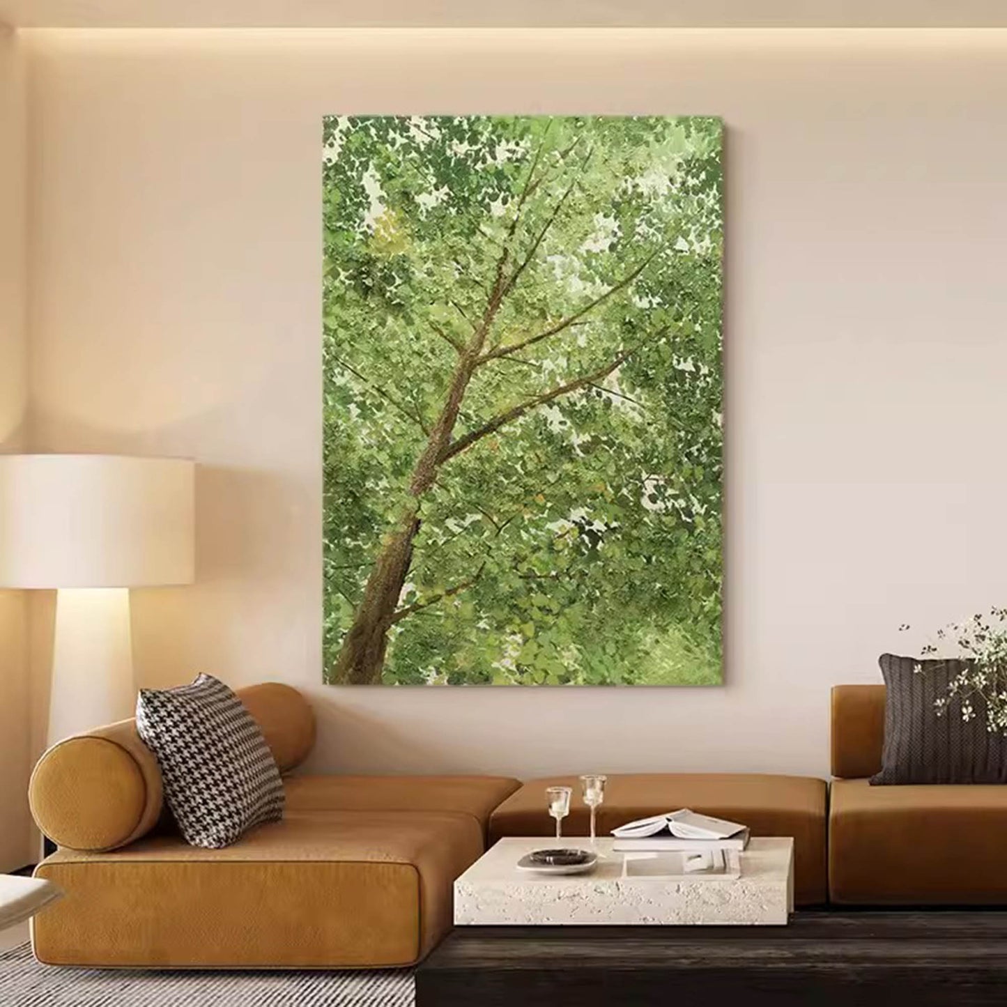 Serenity in Nature: Lush Green Tree Oil Painting for Peaceful Home Decor