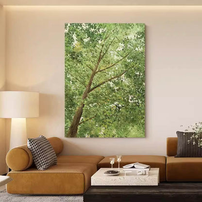 Serenity in Nature: Lush Green Tree Oil Painting for Peaceful Home Decor