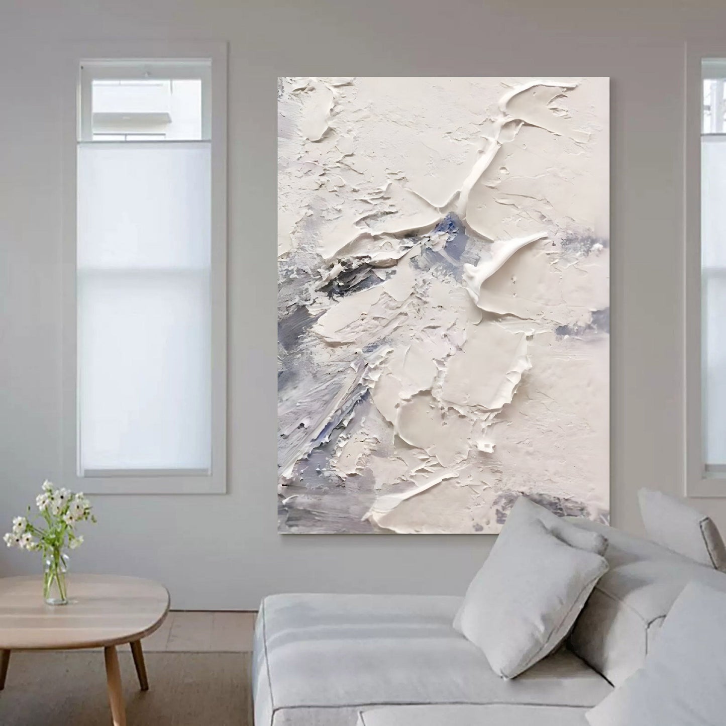 Textured White Abstract Oil Painting for Modern Home Decor