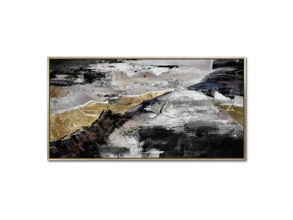 Abstract Landscape Oil Painting with Gold Accents in Modern Home Decor