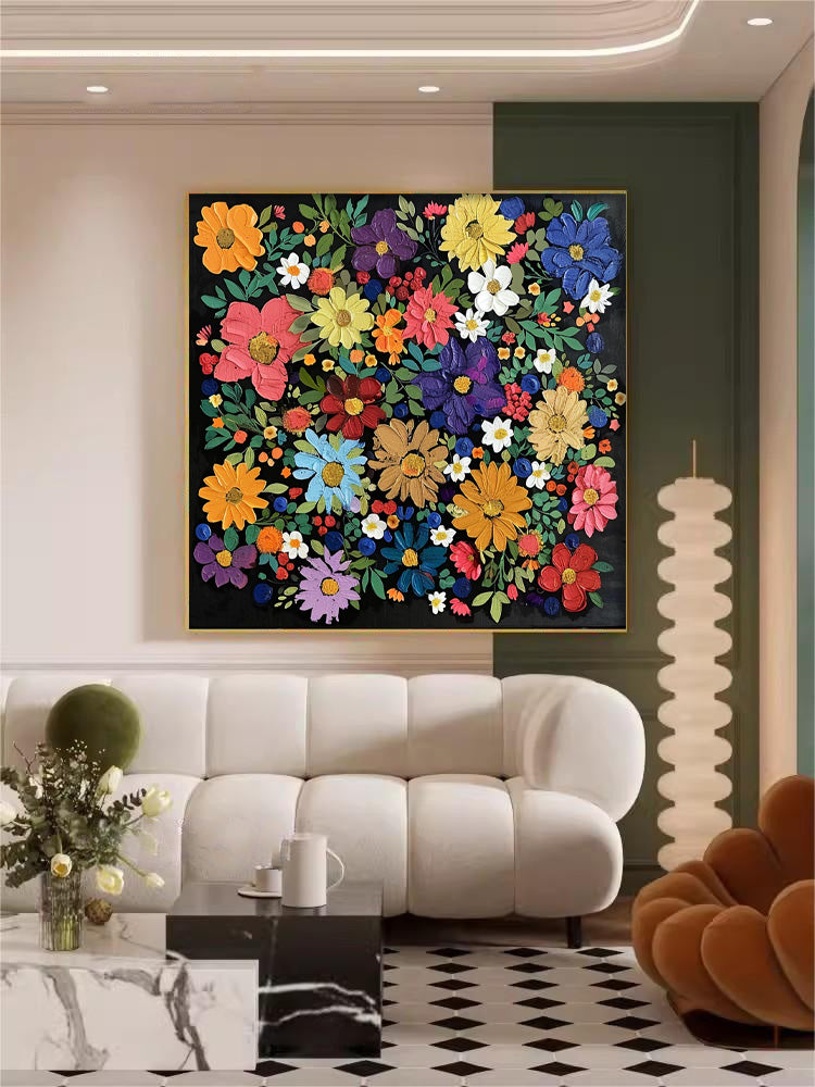 Vibrant Floral Oil Painting on Canvas - Colorful Flower Art for Home Decor