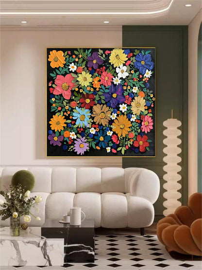 Vibrant Floral Oil Painting on Canvas - Colorful Flower Art for Home Decor