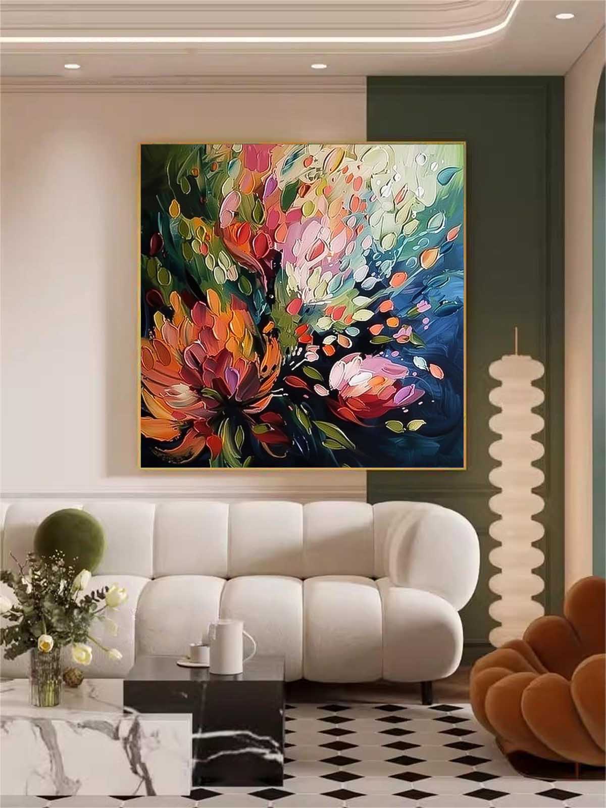 Vibrant Floral Abstract Oil Painting for Elegant Home Decor