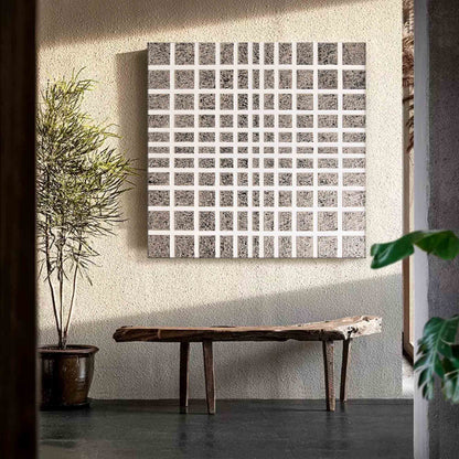 Abstract Black and White Grid Oil Painting for Modern Home Decor