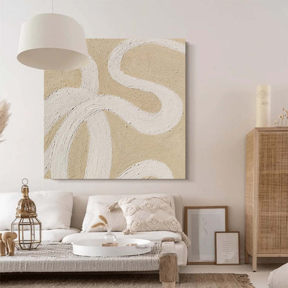 Contemporary Minimalist Line Art Oil Painting in Beige Tones for Modern Décor