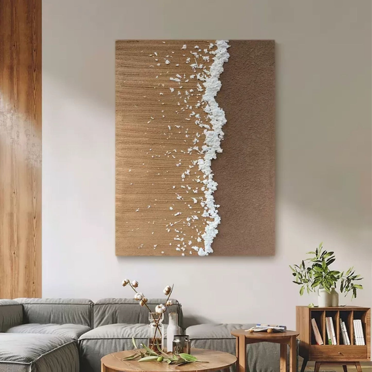 Wabi-Sabi Inspired Abstract Oil Painting for Cozy Home Decor