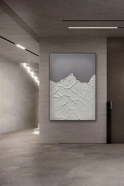 Textured White Mountain Abstract Oil Painting for Modern Home Decor