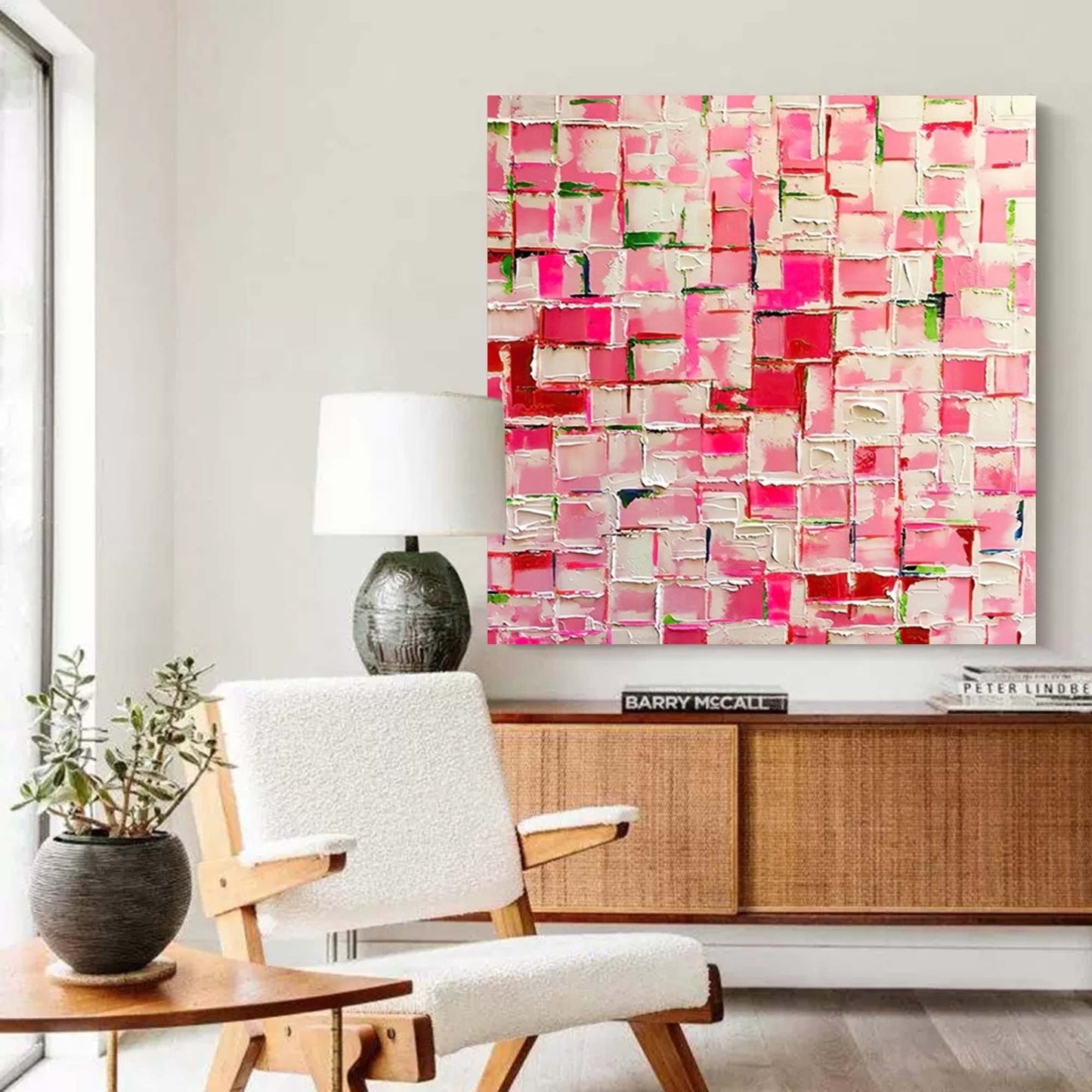 Vibrant Pink Abstract Oil Painting for Modern Home Décor