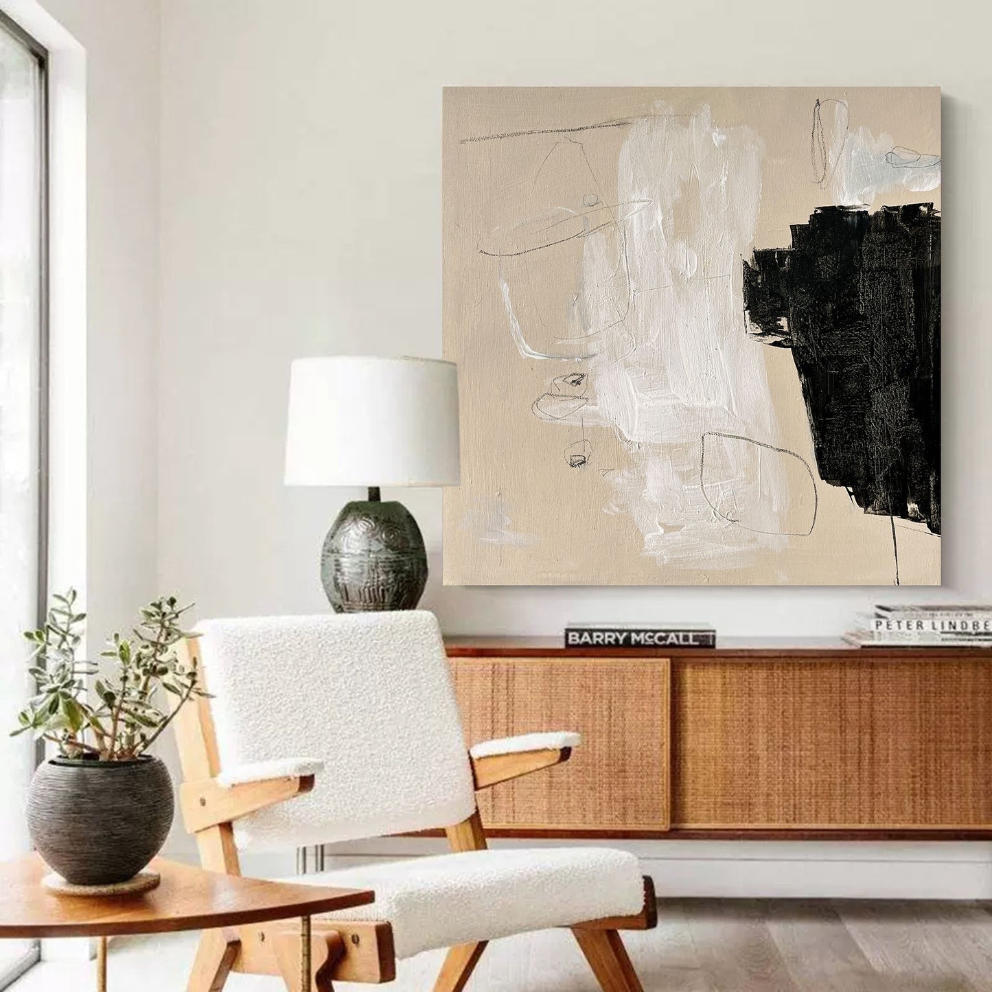 Contemporary Minimalist Abstract Oil Painting in Black and White