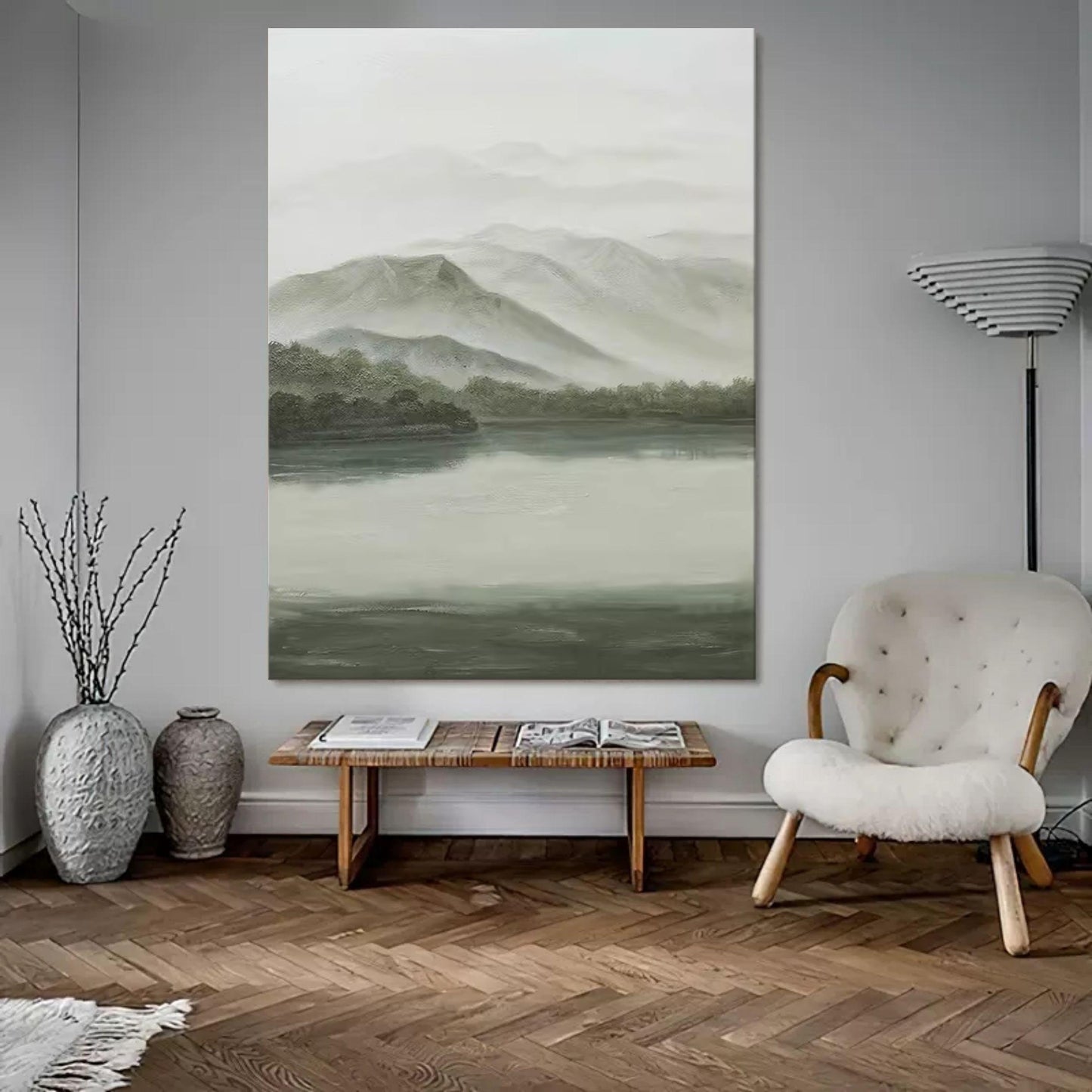 Serene Mountain Landscape Oil Painting for Tranquil Home Decor