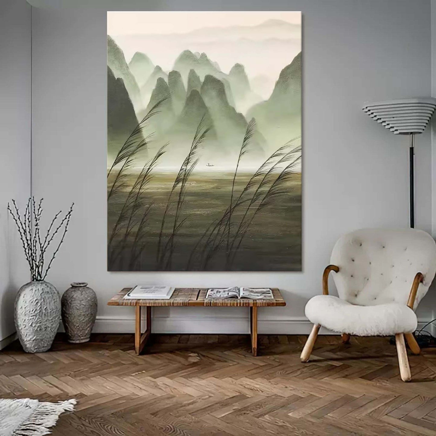 Serene Mountain Landscape Oil Painting for Tranquil Home Decor