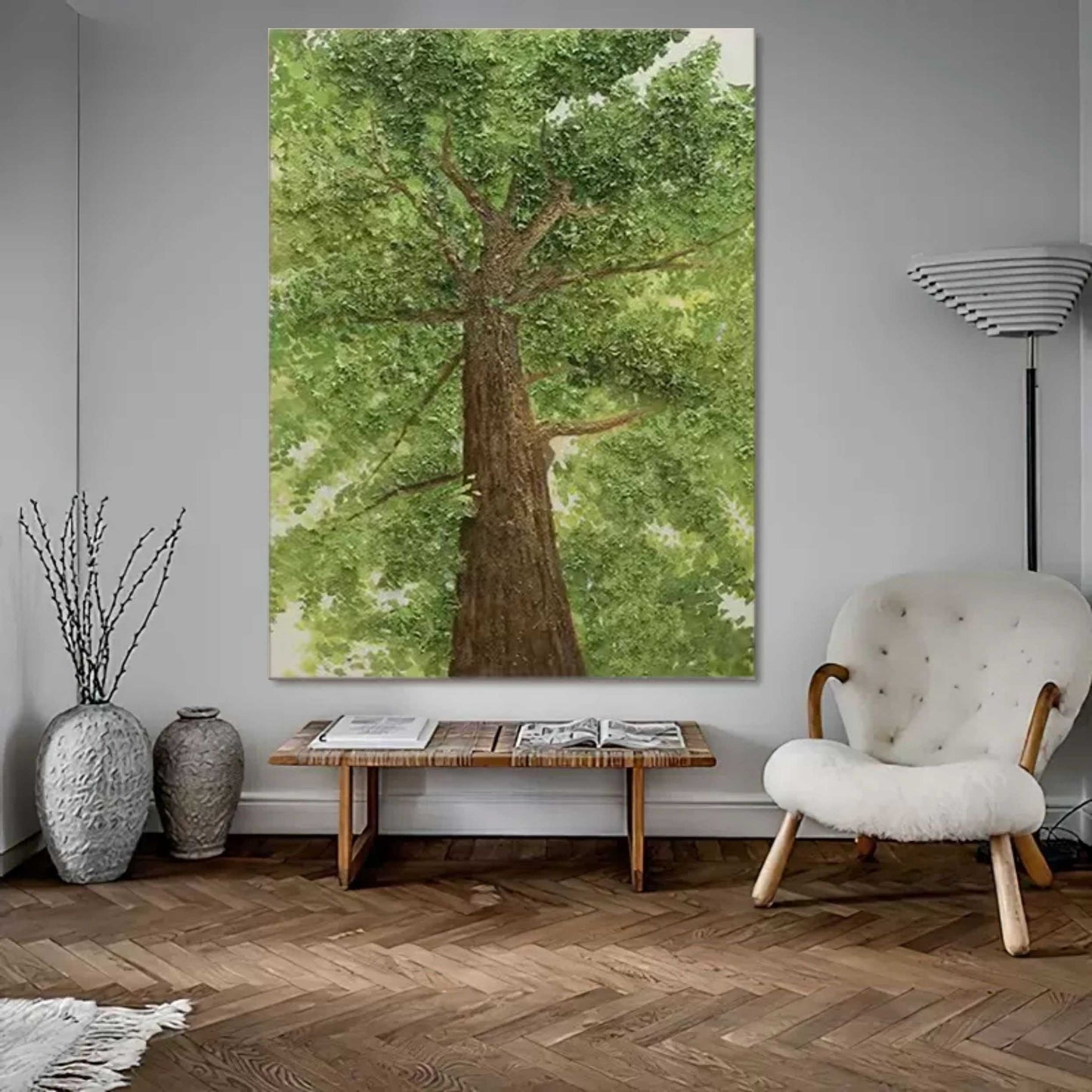 Majestic Green Canopy: Stunning Oil Painting of a Towering Tree