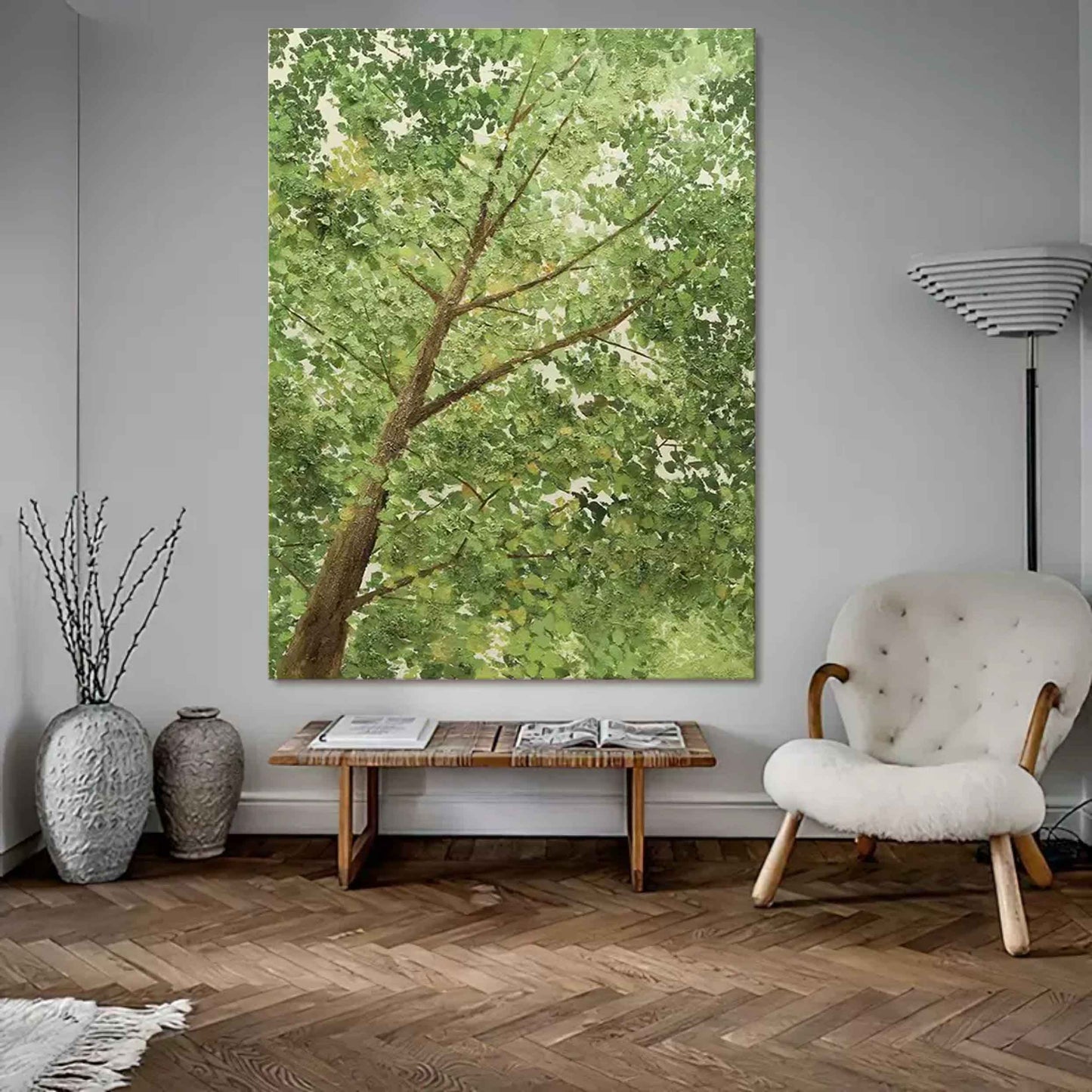 Serenity in Nature: Lush Green Tree Oil Painting for Peaceful Home Decor