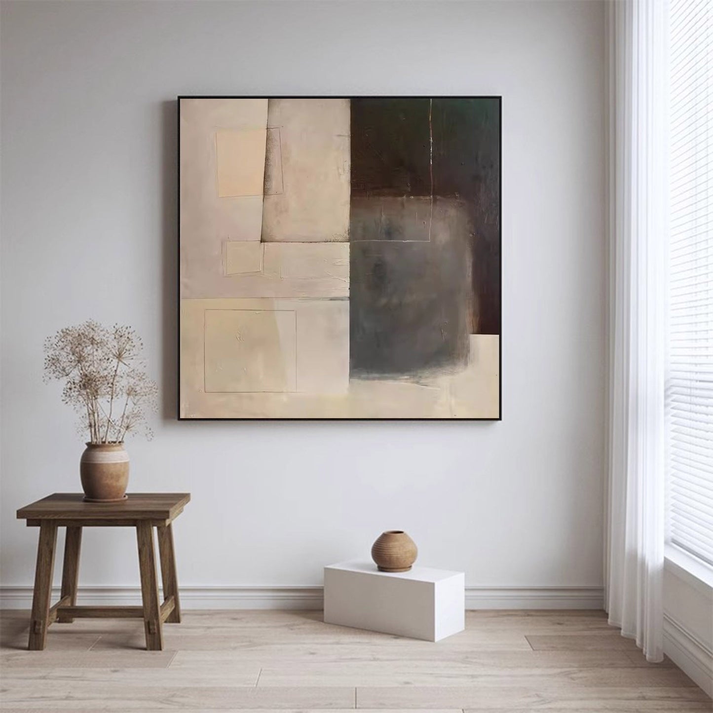 Contemporary Minimalist Oil Painting with Geometric Abstract Shapes