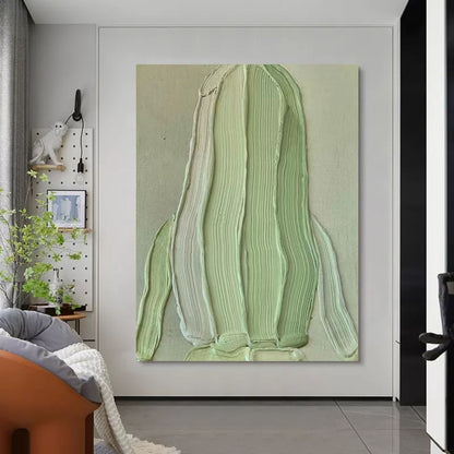 Textured Green Oil Painting - Abstract Modern Art for Home Décor