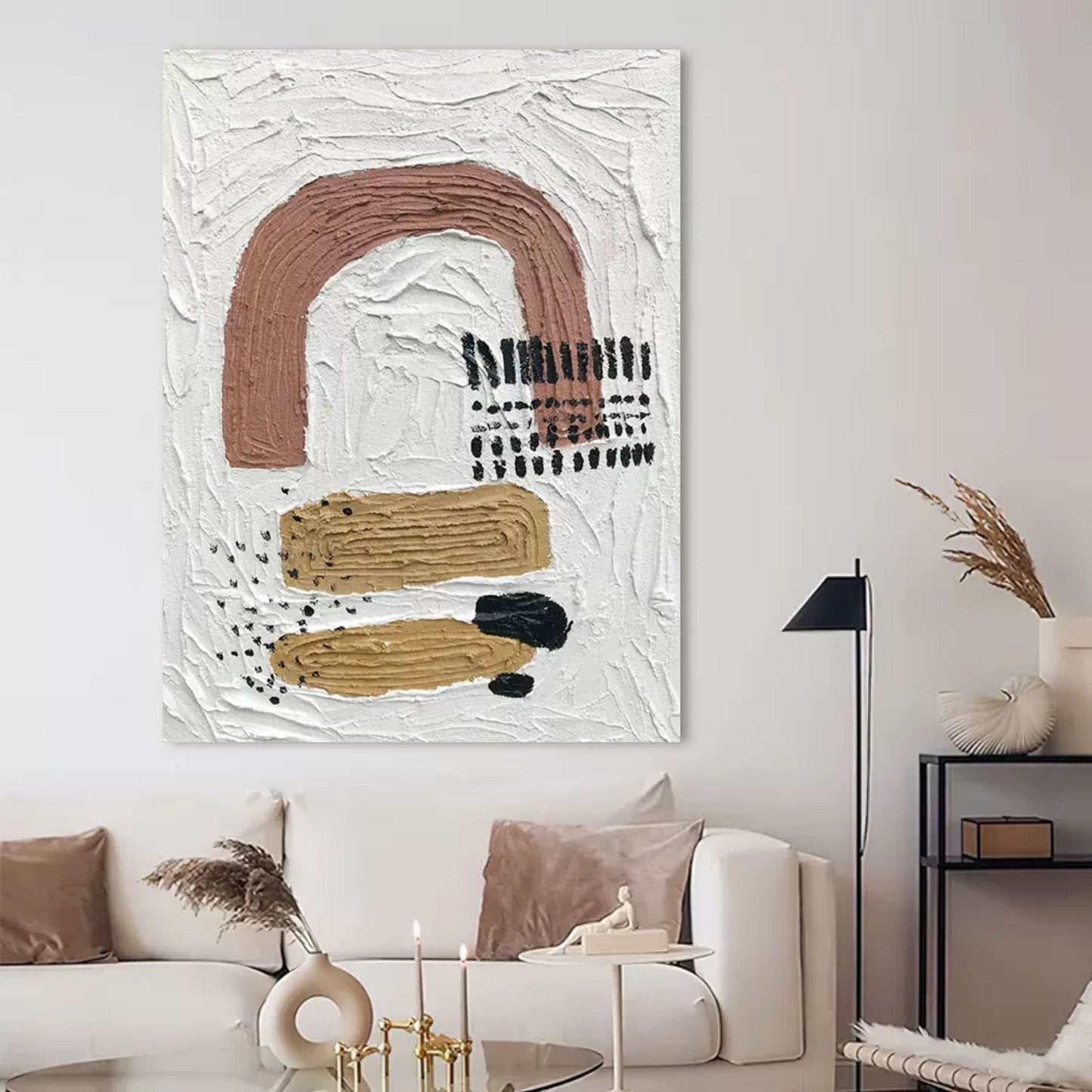 Abstract Textured Oil Painting with Warm Tones and Unique Contemporary Design