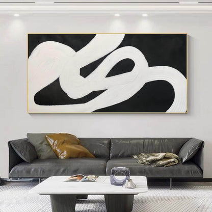 Abstract White and Black Oil Painting for Modern Home Decor