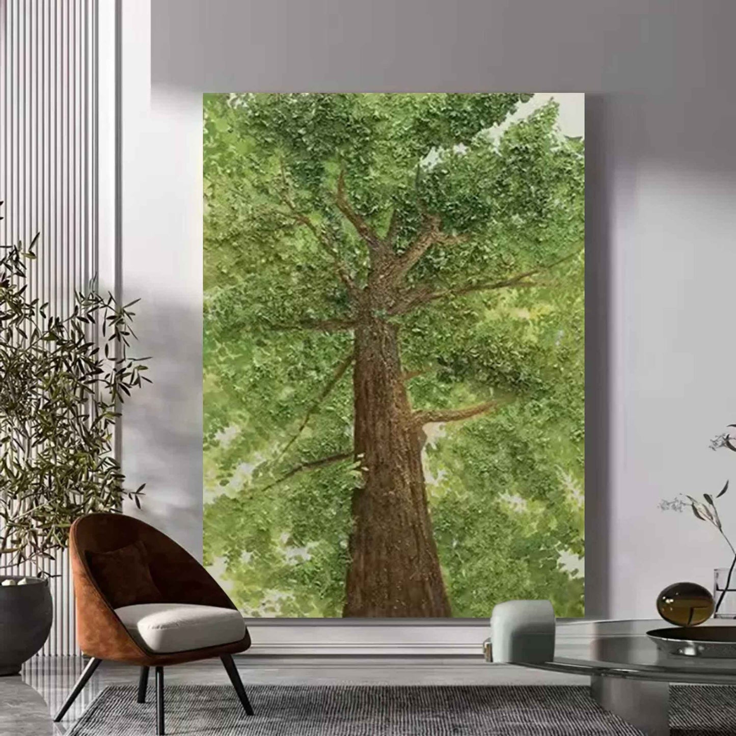 Majestic Green Canopy: Stunning Oil Painting of a Towering Tree