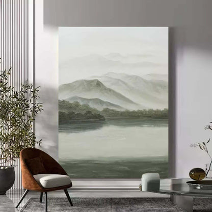 Serene Mountain Landscape Oil Painting for Tranquil Home Decor